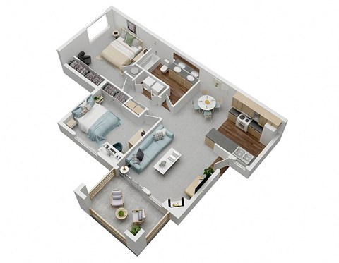 Floor plan for 2 beds, 1 bath, 970 sqft